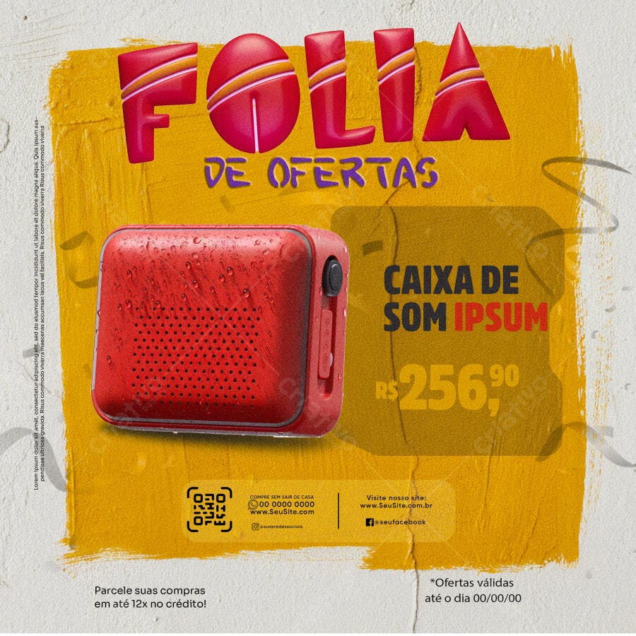 Flyer para Promoção de Caixa de Som Vermelha PSD Editável