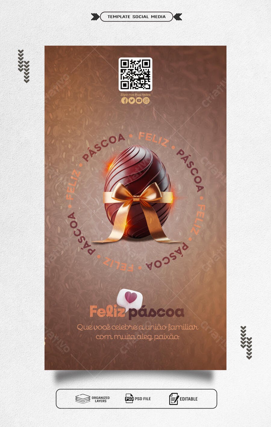 Post para Páscoa com Ovo de Chocolate PSD Editável