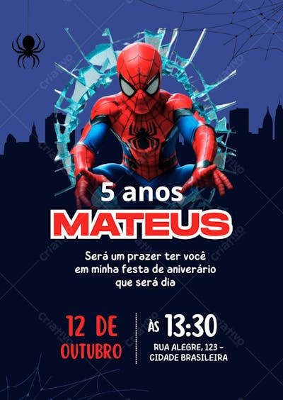 Convite de Aniversário Homem Aranha