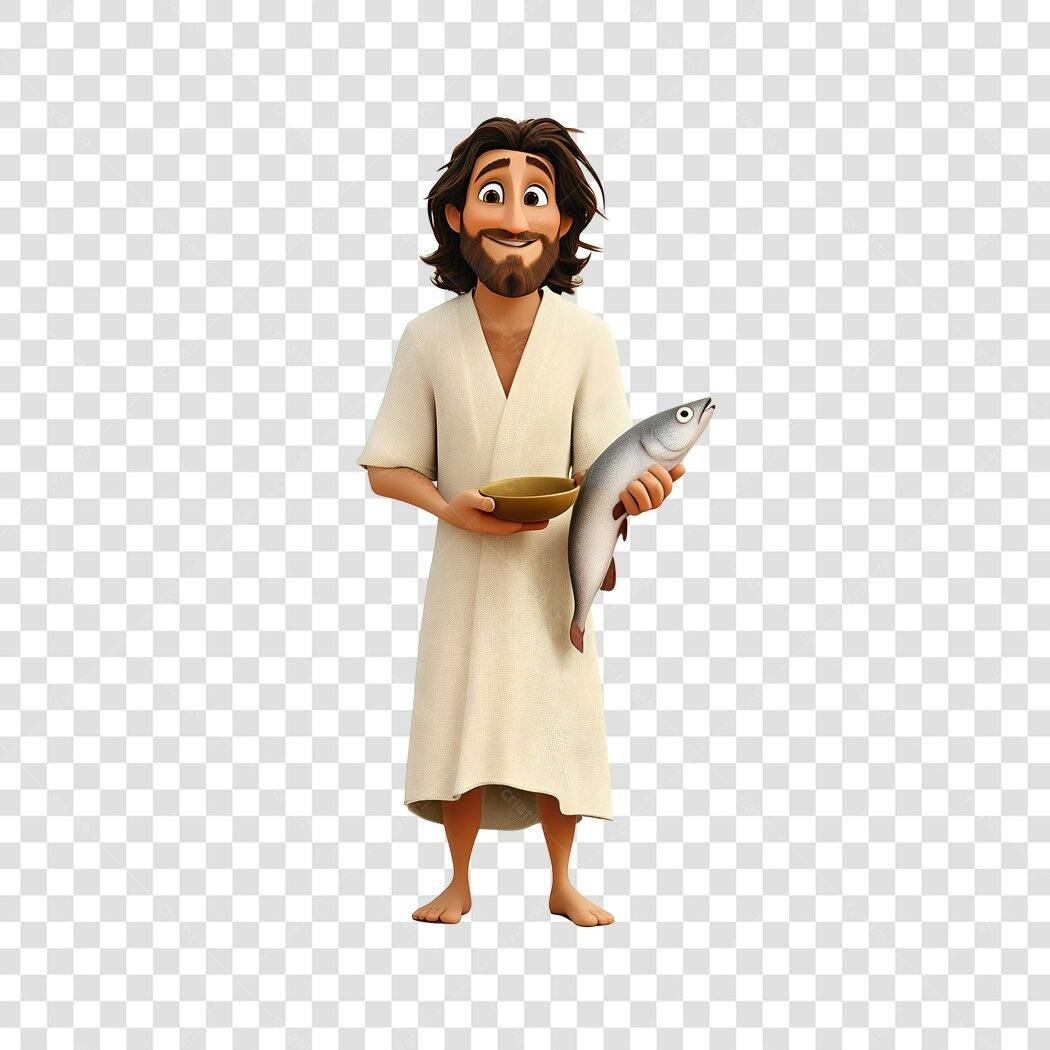 Ilustração Jesus Cristo com peixe e tigela PNG com fundo transparente