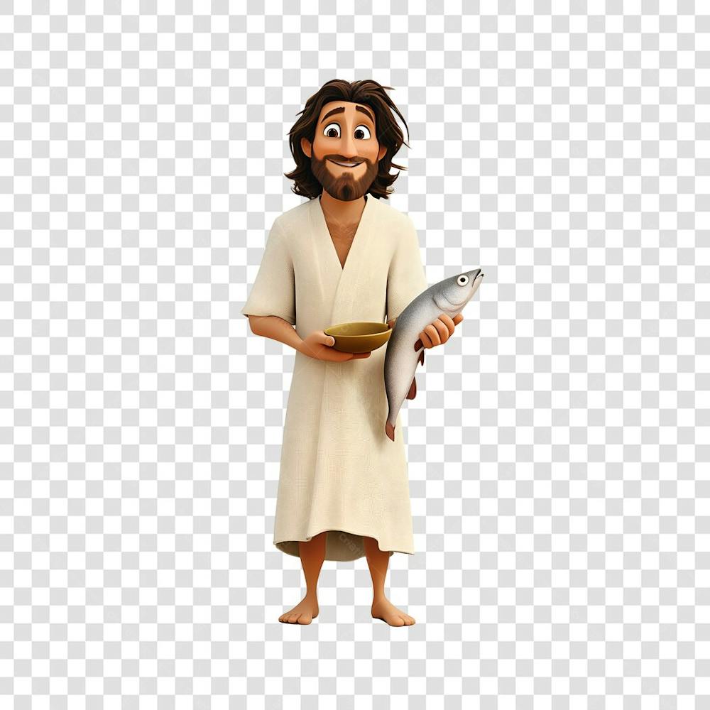 Jesus segurando um peixe
