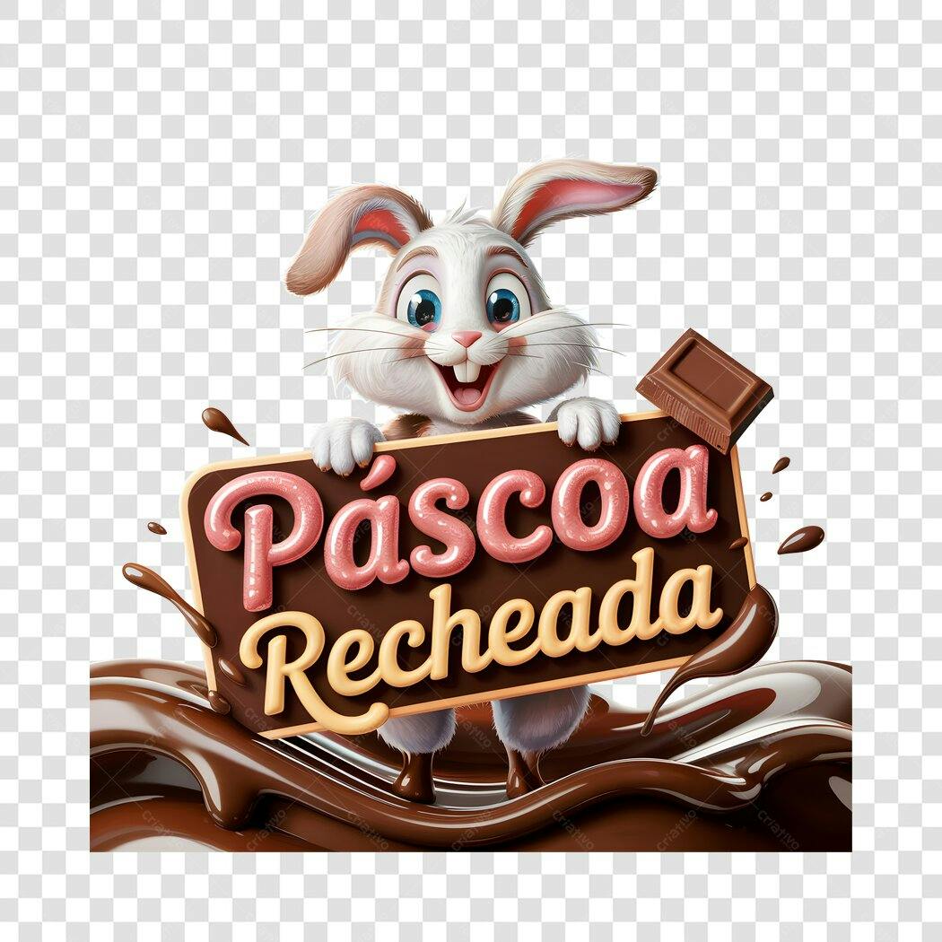 Banner Páscoa Recheada Coelho PNG com fundo transparente