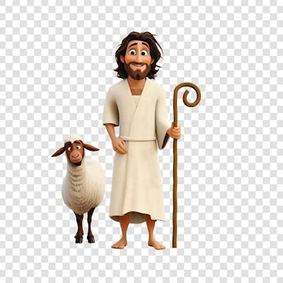 Jesus com um ovelha e um cajado