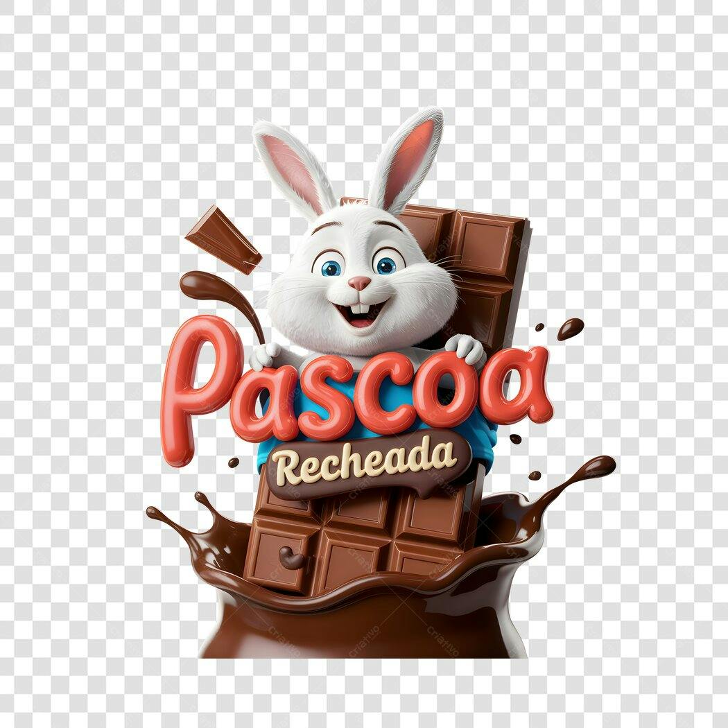 Banner Páscoa Recheada Coelho PNG com fundo transparente