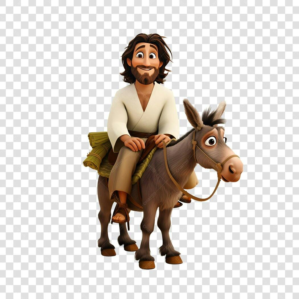 Ilustração de Jesus montado em jumento PNG com fundo transparente