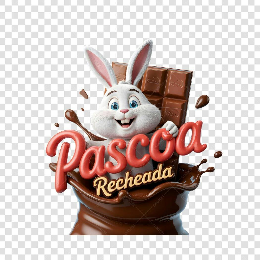 Banner Páscoa Recheada com Coelho e Chocolate PNG com fundo transparente