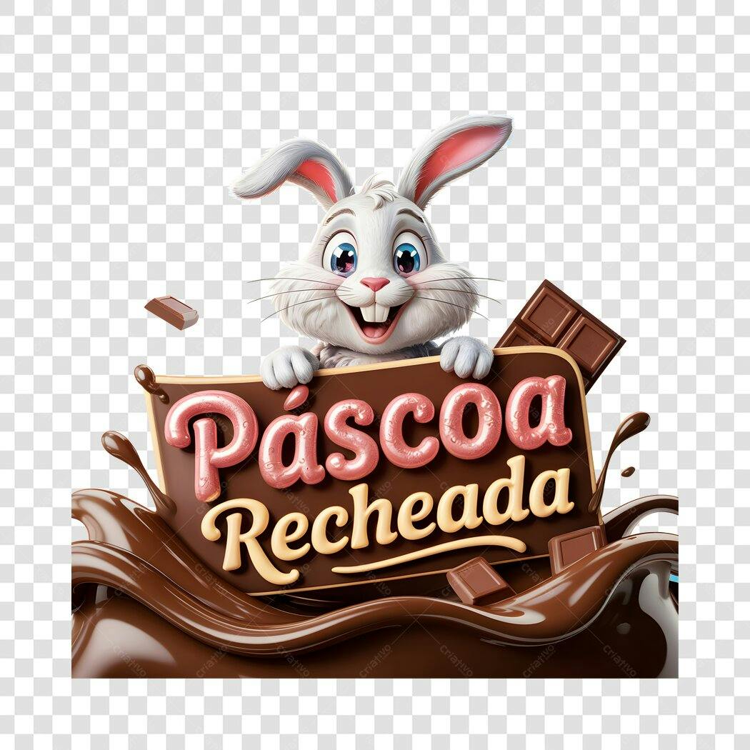 Banner Páscoa Recheada com Coelho e Chocolate PNG com fundo transparente