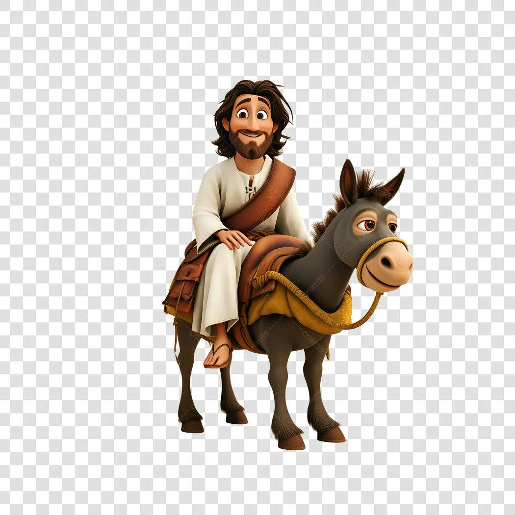 Ilustração Jesus montado em burro Domingo de Ramos PNG com fundo transparente