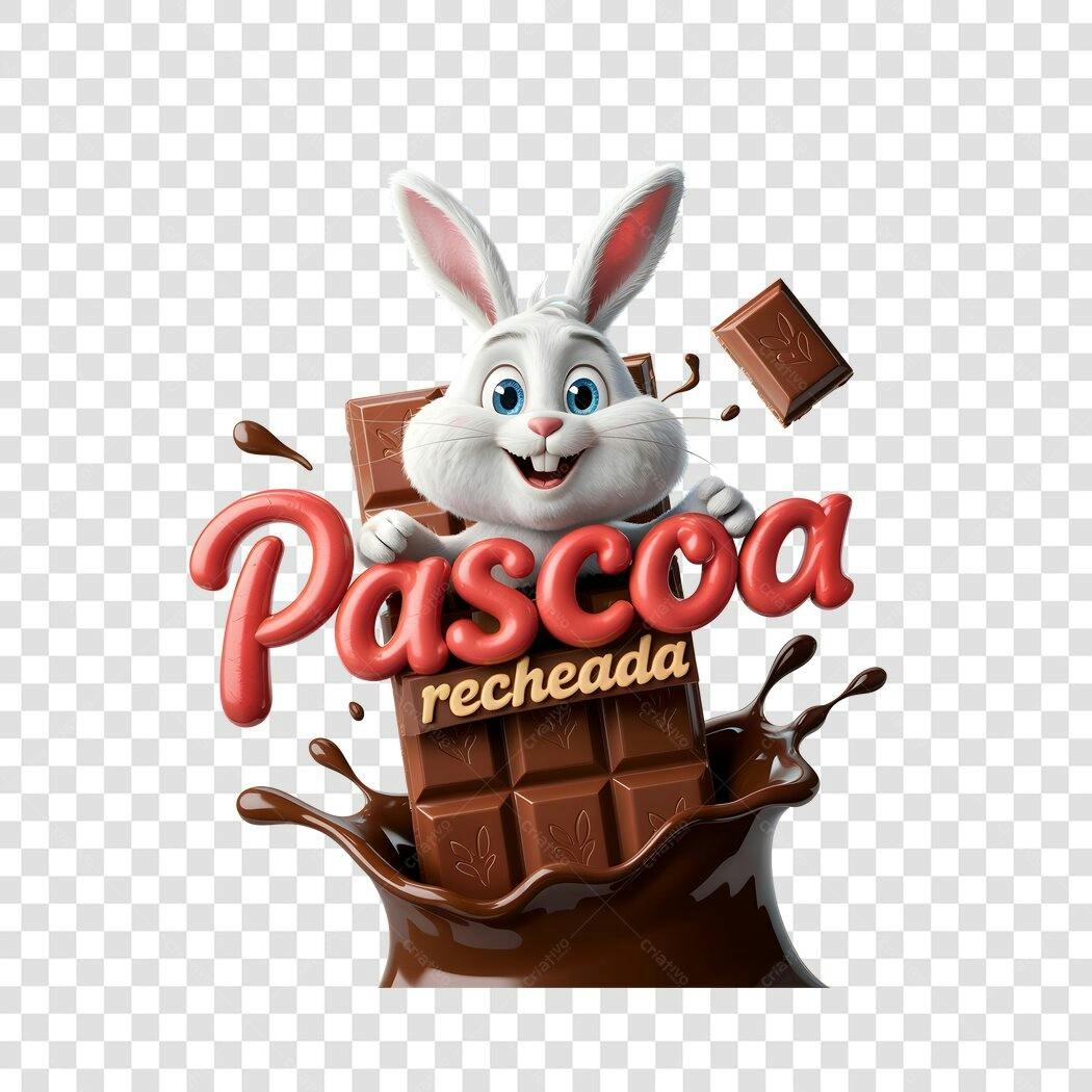 Banner Páscoa Coelho Chocolate PNG com fundo transparente
