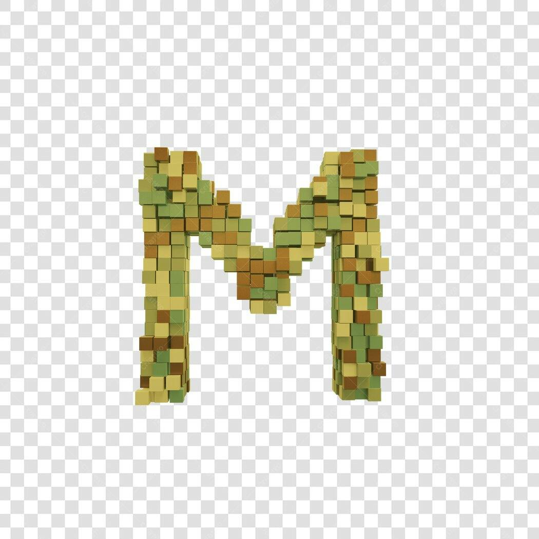Letra M 3D Camuflada em Cubos PNG com fundo transparente
