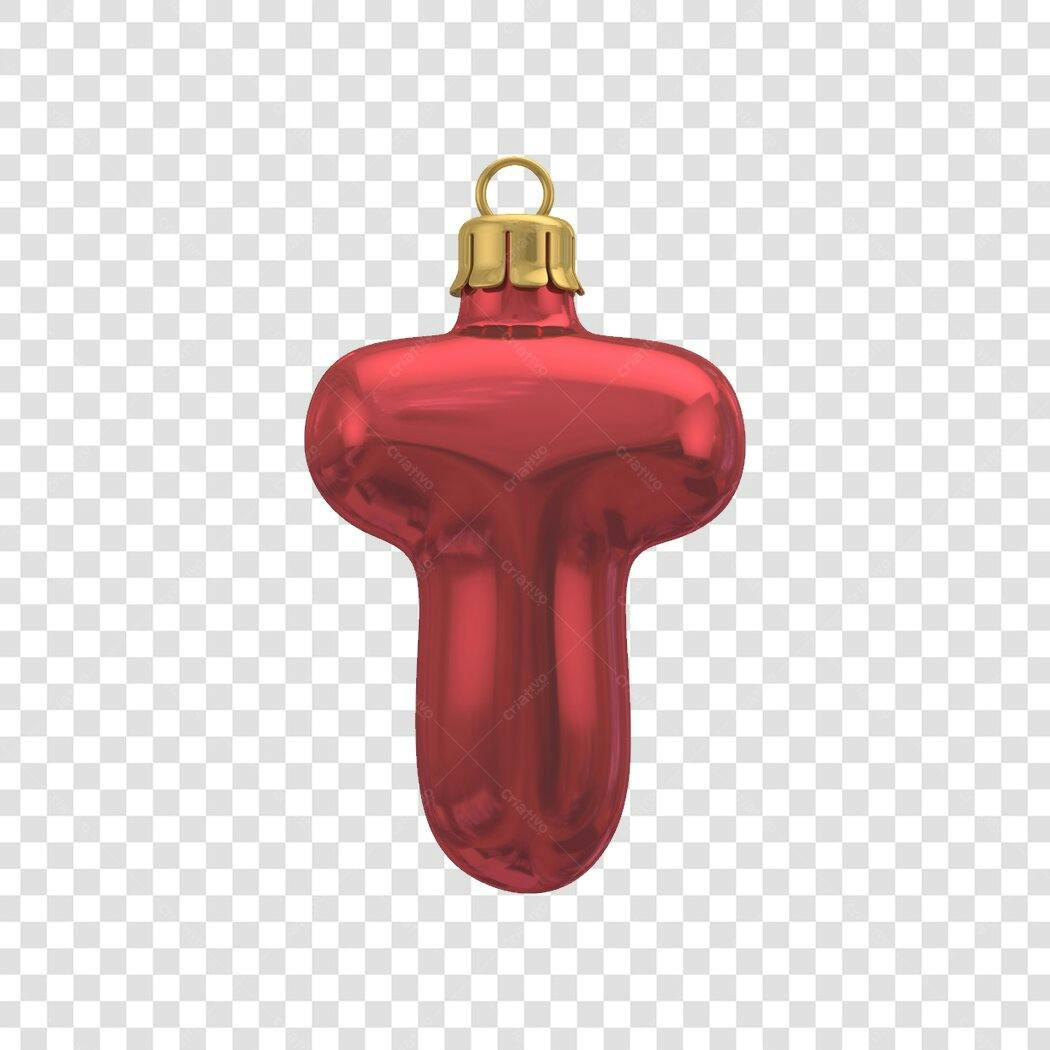 Enfeite Natal Letra T Vermelha PNG com fundo transparente