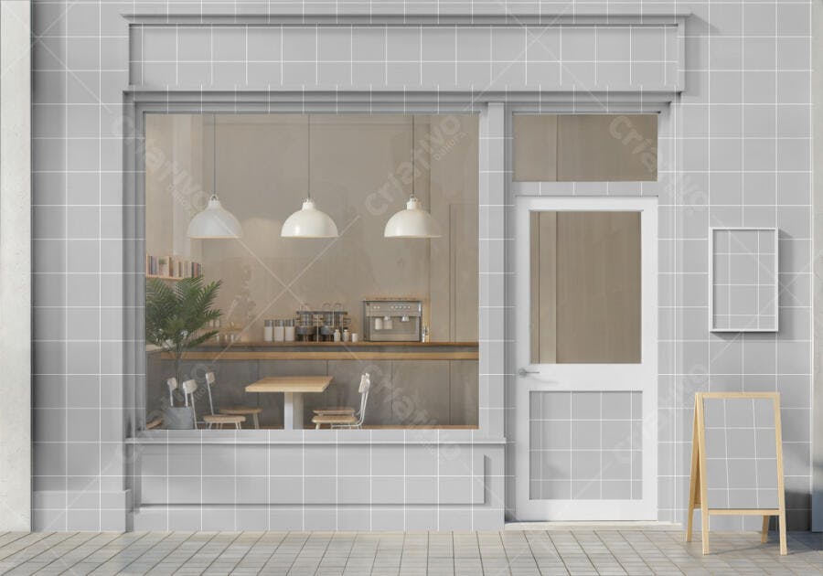 Mockup de Fachada de Cafeteria Minimalista
