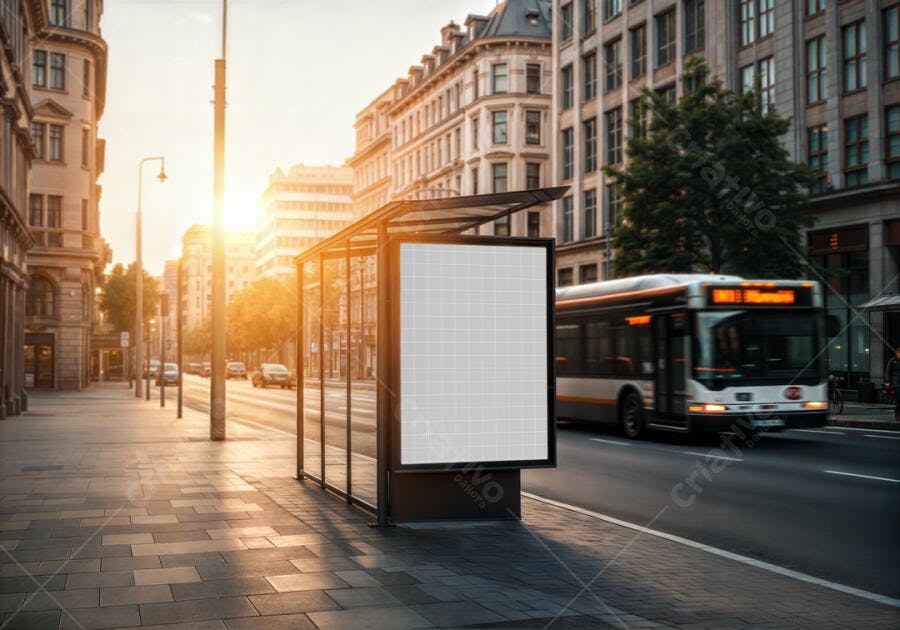 Mockup de Outdoor em Ponto de Ônibus - Cenário Urbano
