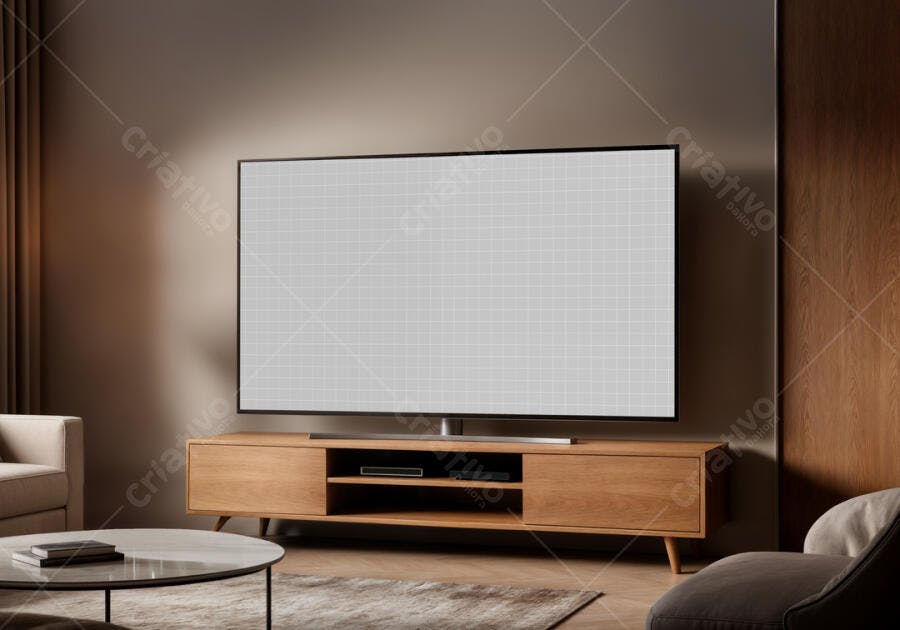 Mockup de Smart TV em Sala Moderna