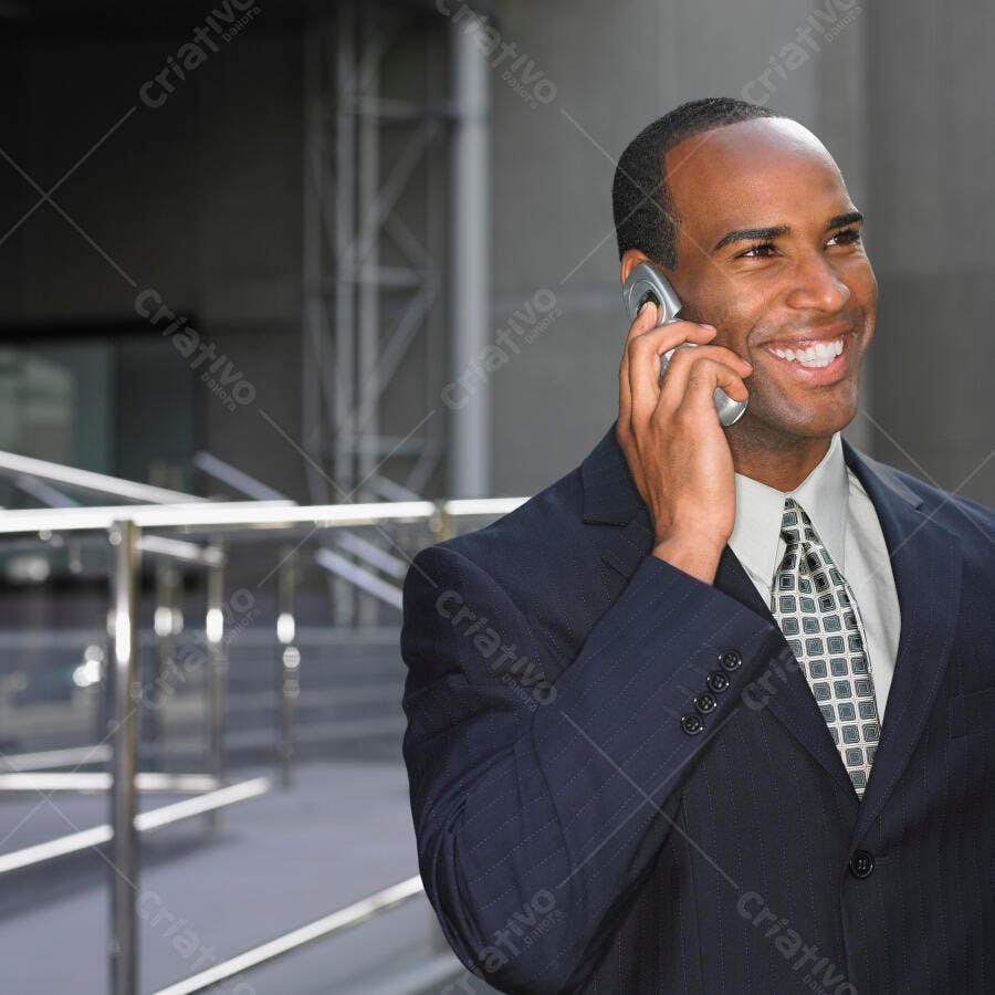 Homem negro em terno falando ao celular