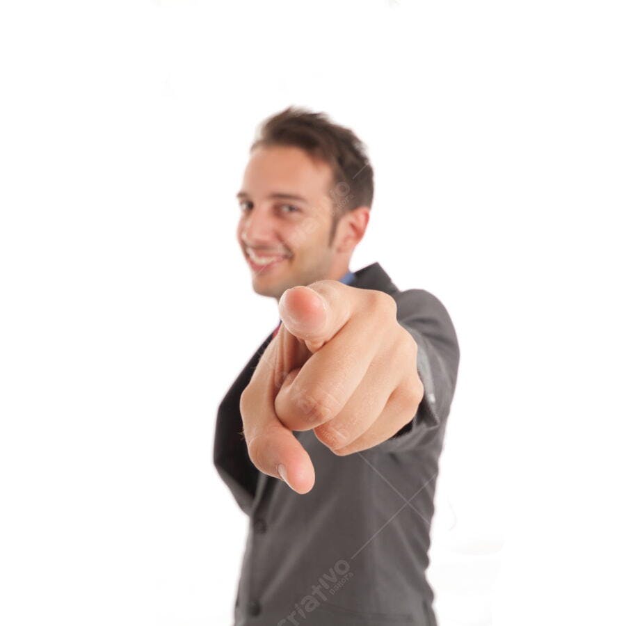 Homem de negócios apontando com sorriso