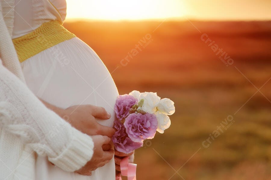 Barriga Grávida ao Pôr do Sol