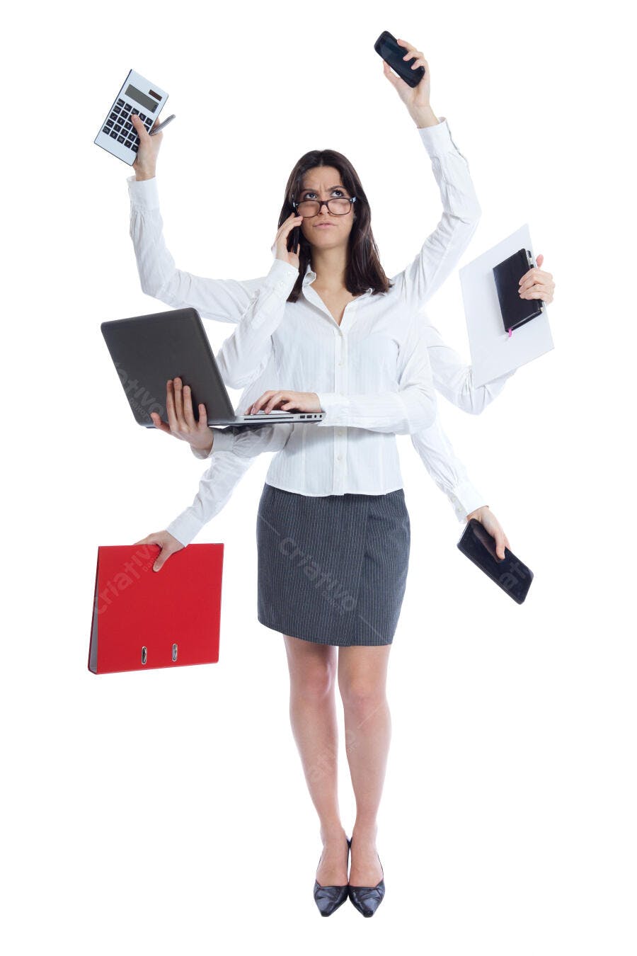 Mulher de Negócios Multitarefas com Computador