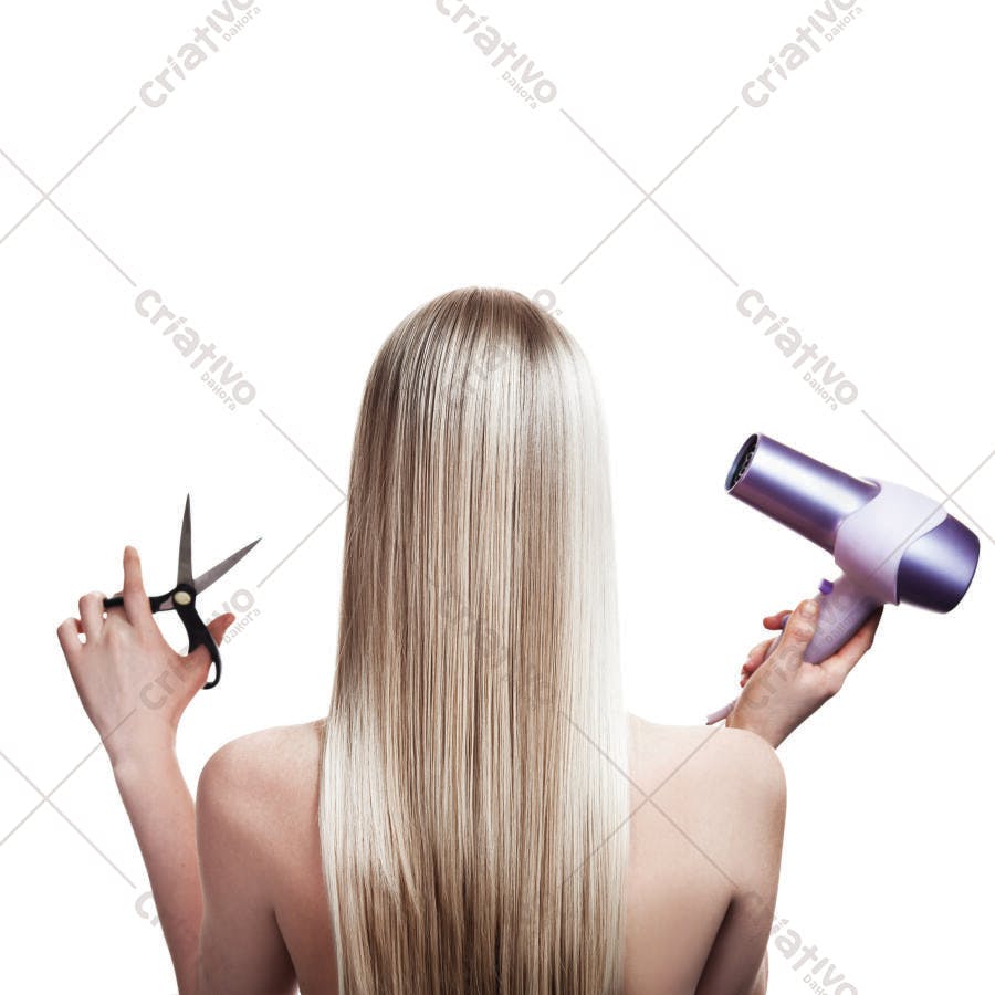 Cabelo longo loiro tesoura secador