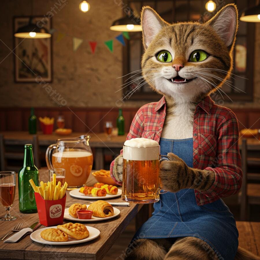 Gato apreciando cerveja em bar aconchegante