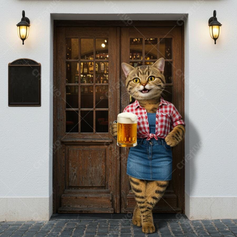 Banner Gato Garçom Cerveja PNG com fundo transparente