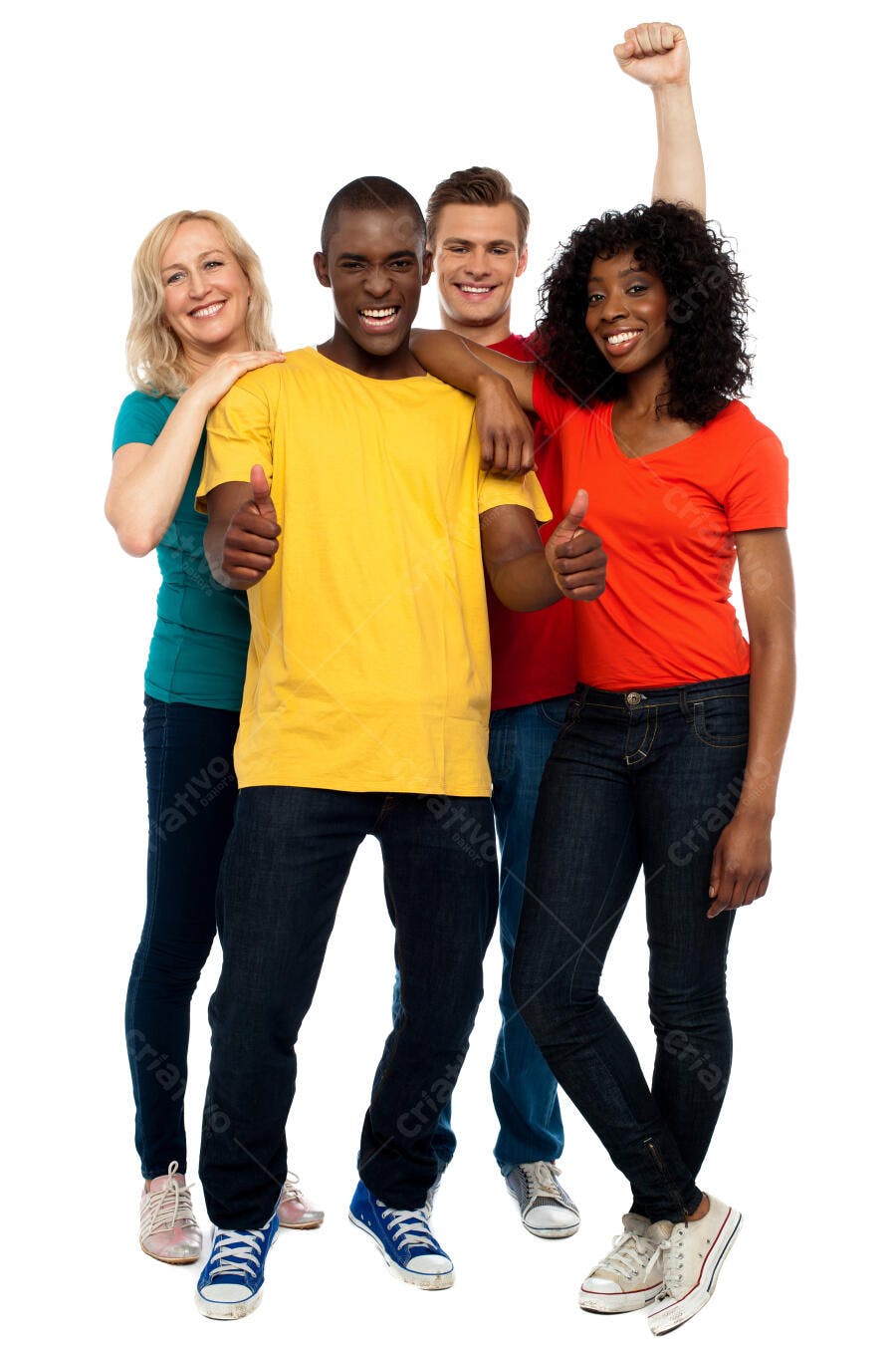Grupo diverso mostrando positivo e sucesso