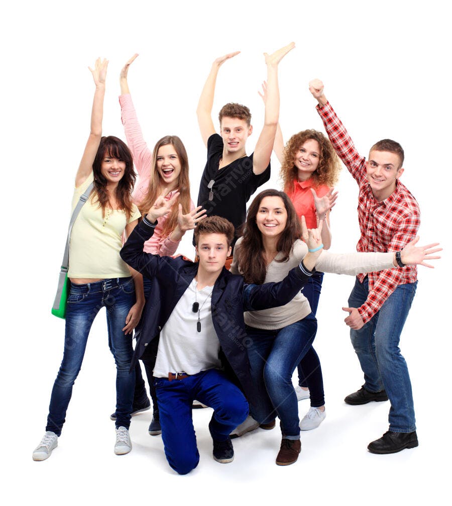 Grupo de jovens felizes e animados