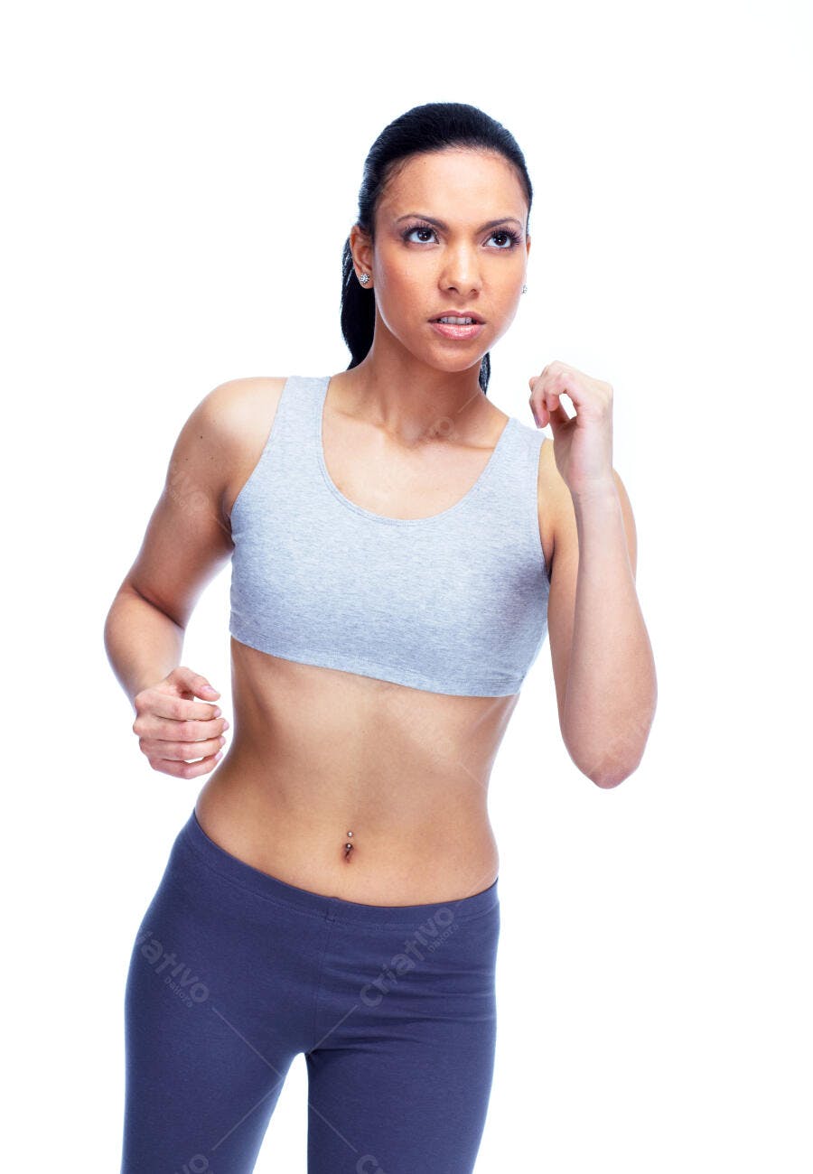 Mulher correndo roupa esportiva fundo branco