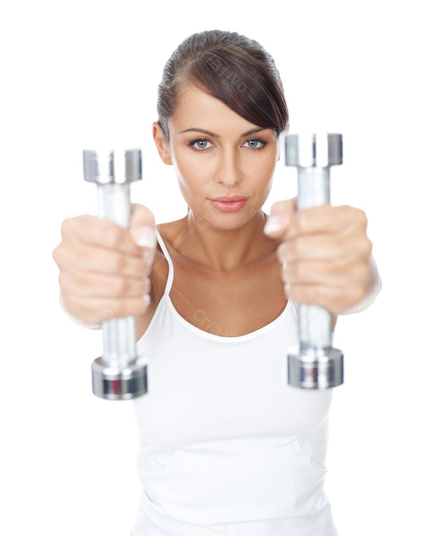 Mulher com halteres exercício fitness