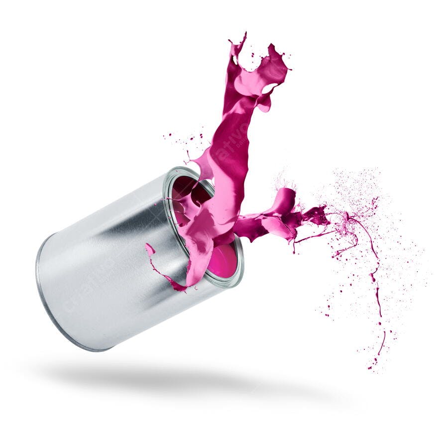 Lata de tinta rosa salpicando