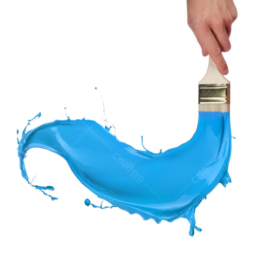 Pincel pintando respingos de tinta azul