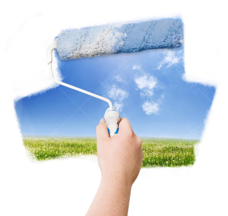 Mão pintando paisagem primaveril