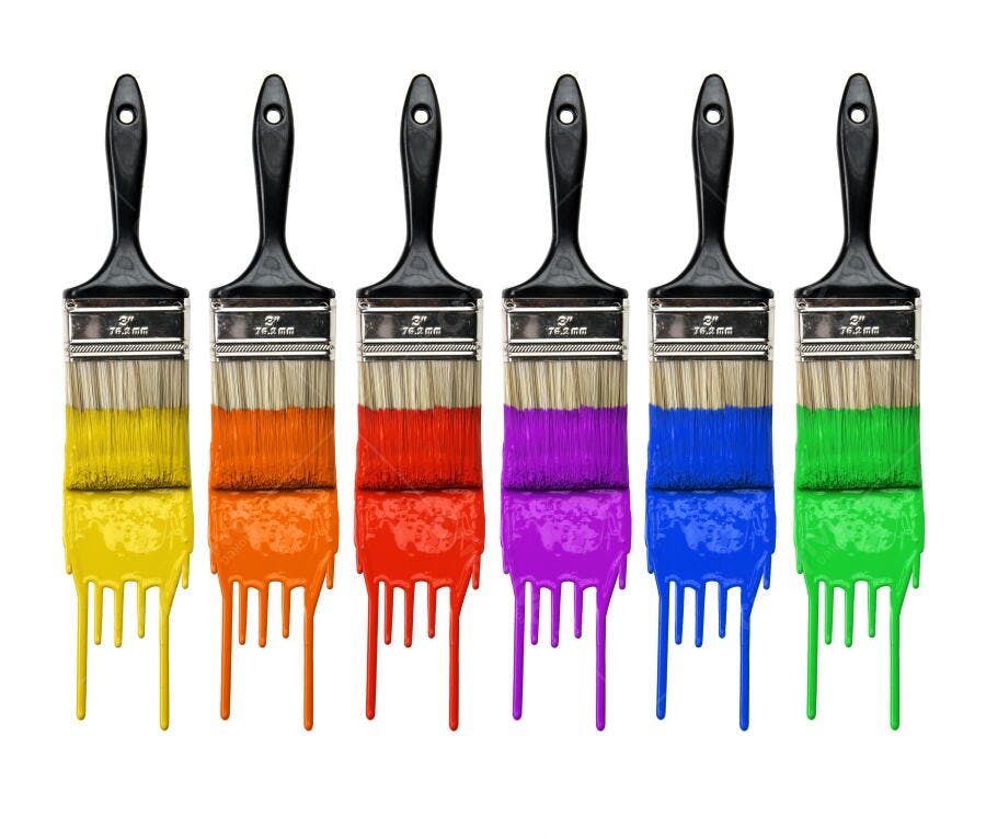 Pinceladas coloridas em seis pincéis