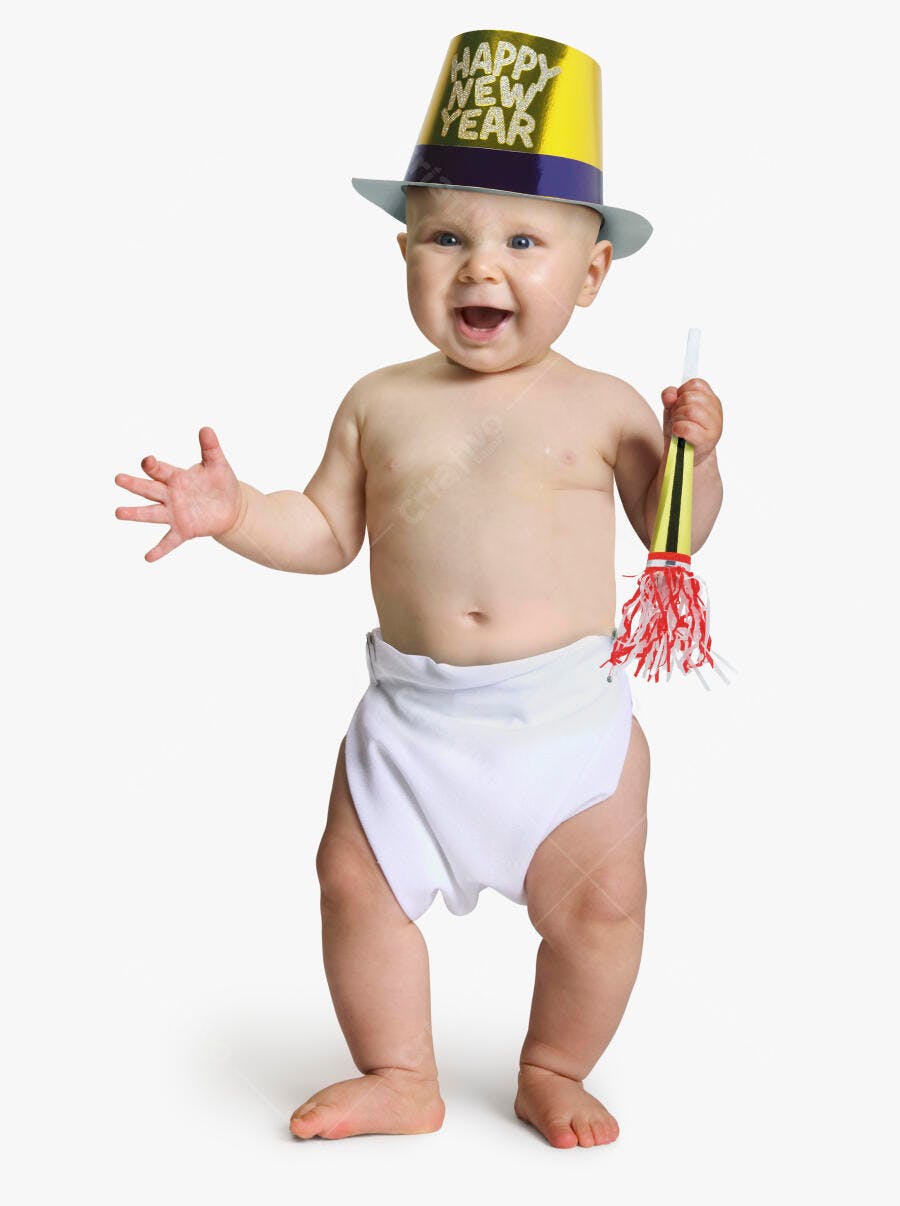 Bebê com chapéu de Ano Novo