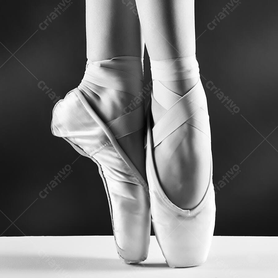 Pés de bailarina em ponta com sapatilhas brancas