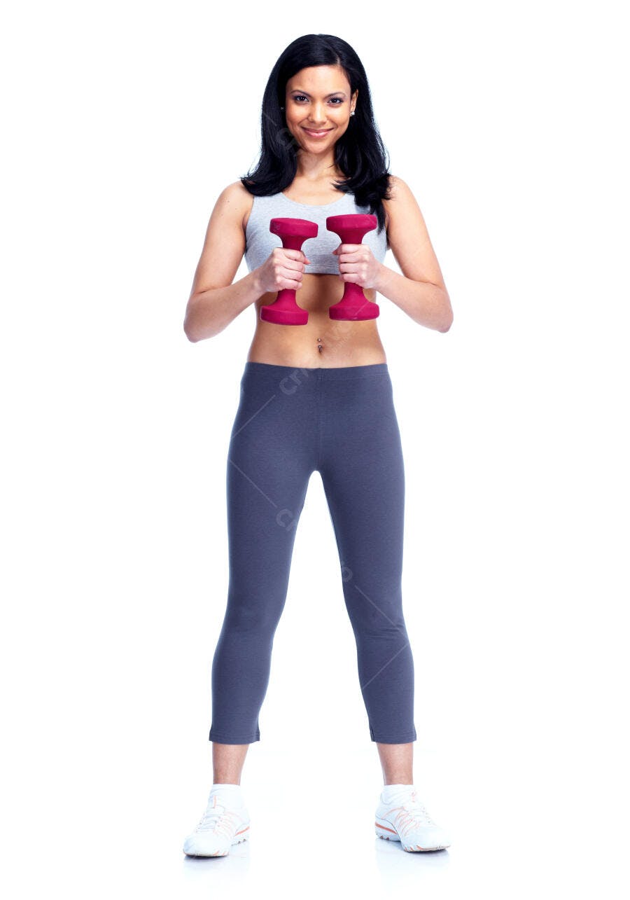 Mulher fitness com halteres rosa