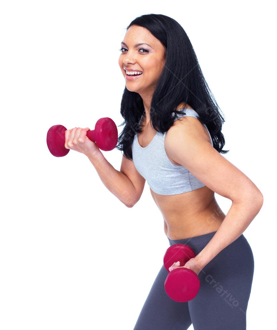 Mulher Latina Exercitando com Halteres Rosa
