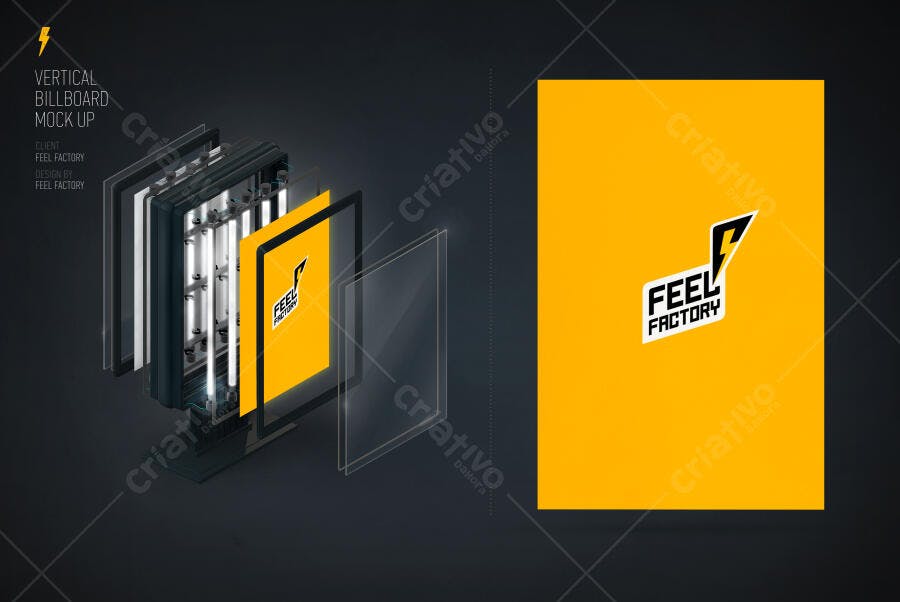 Mockup de Outdoor Vertical Realista - Preto e Amarelo