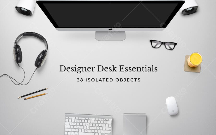 Mockup Mesa de Designer: Notebook, Acessórios e Estilo Minimalista