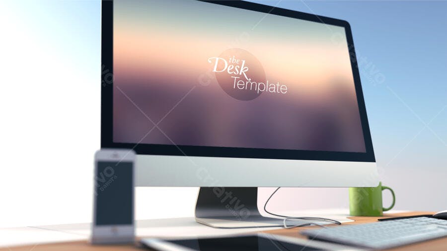 Mockup Realista de Escritório com iMac e Celular