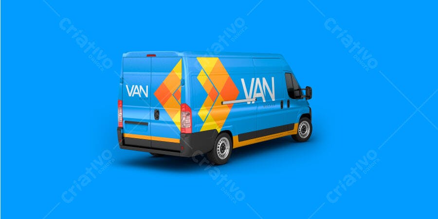 Mockup Van com Design Moderno: Azul, Laranja e Geométrico