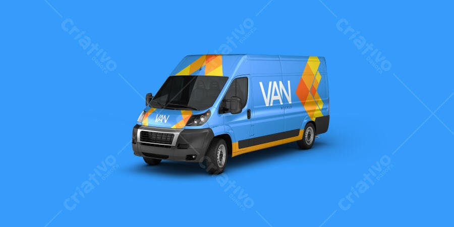 Mockup de Van com Design Moderno em Azul e Laranja