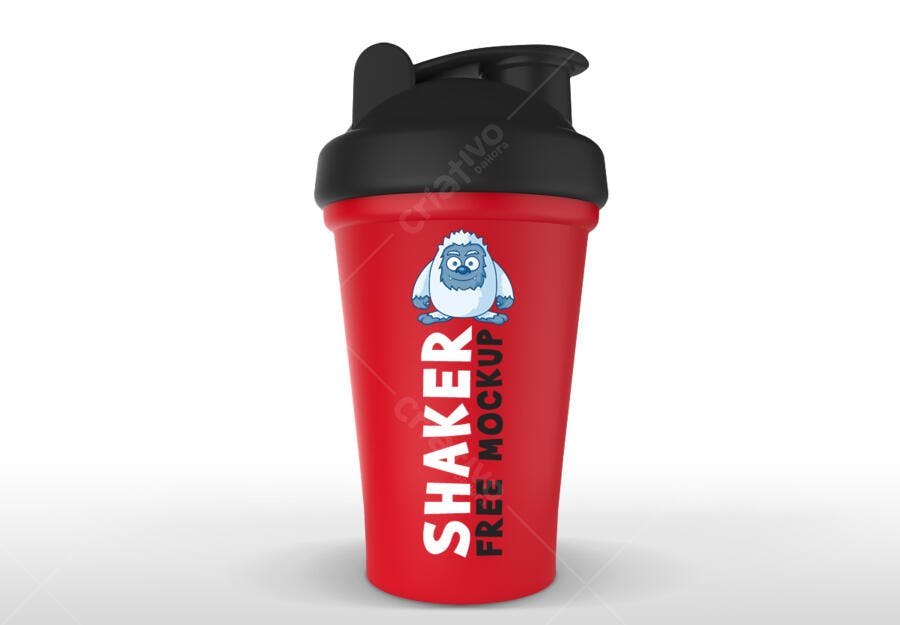 Mockup Copo Shaker Vermelho com Design Cartoon