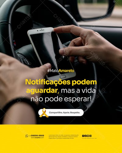Maio Amarelo Campanha de Conscientização sobre segurança no trânsito e valorização da vida social media feed (1)