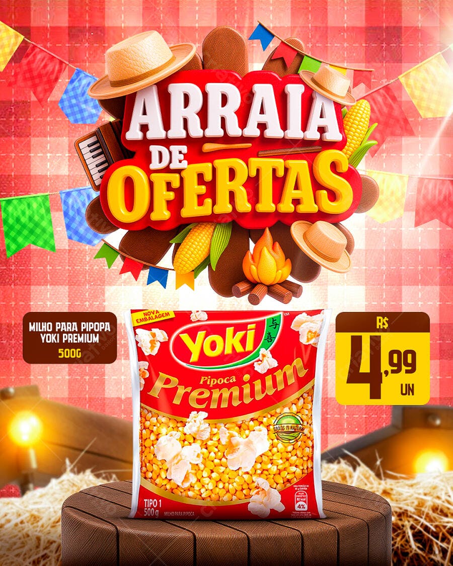 Flyer Festa Junina com Produtos PSD Editável