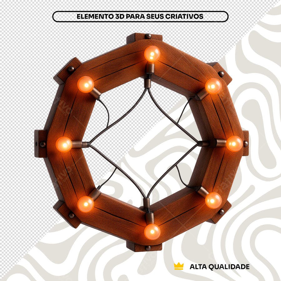 Selo 3D decorativo madeira e lâmpadas