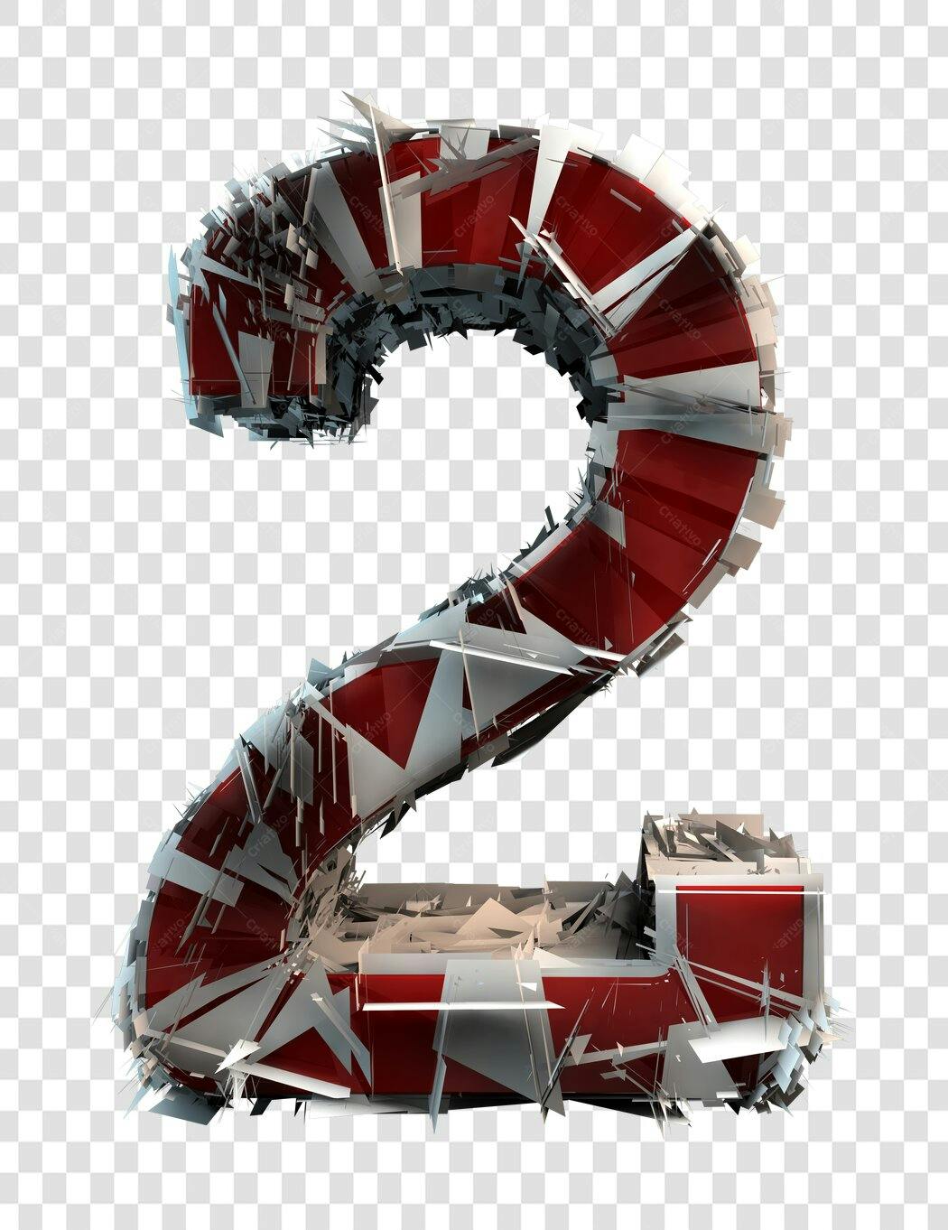 Número 2 estilizado vermelho e branco PNG com fundo transparente