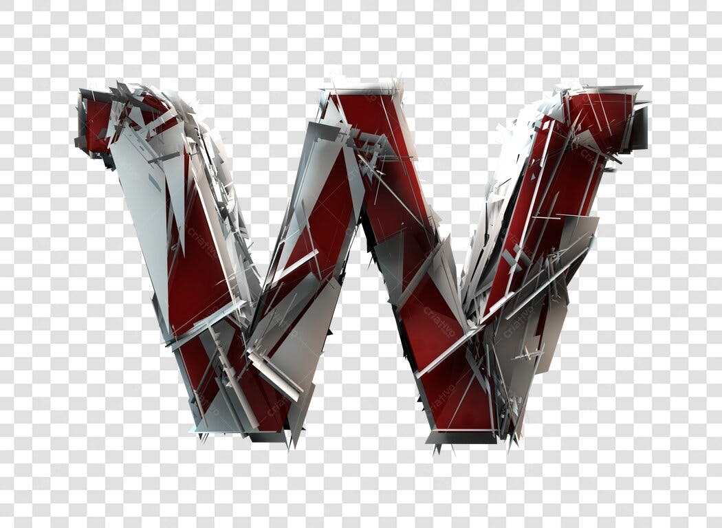Letra W estilizada vermelha e prata em PNG com fundo transparente