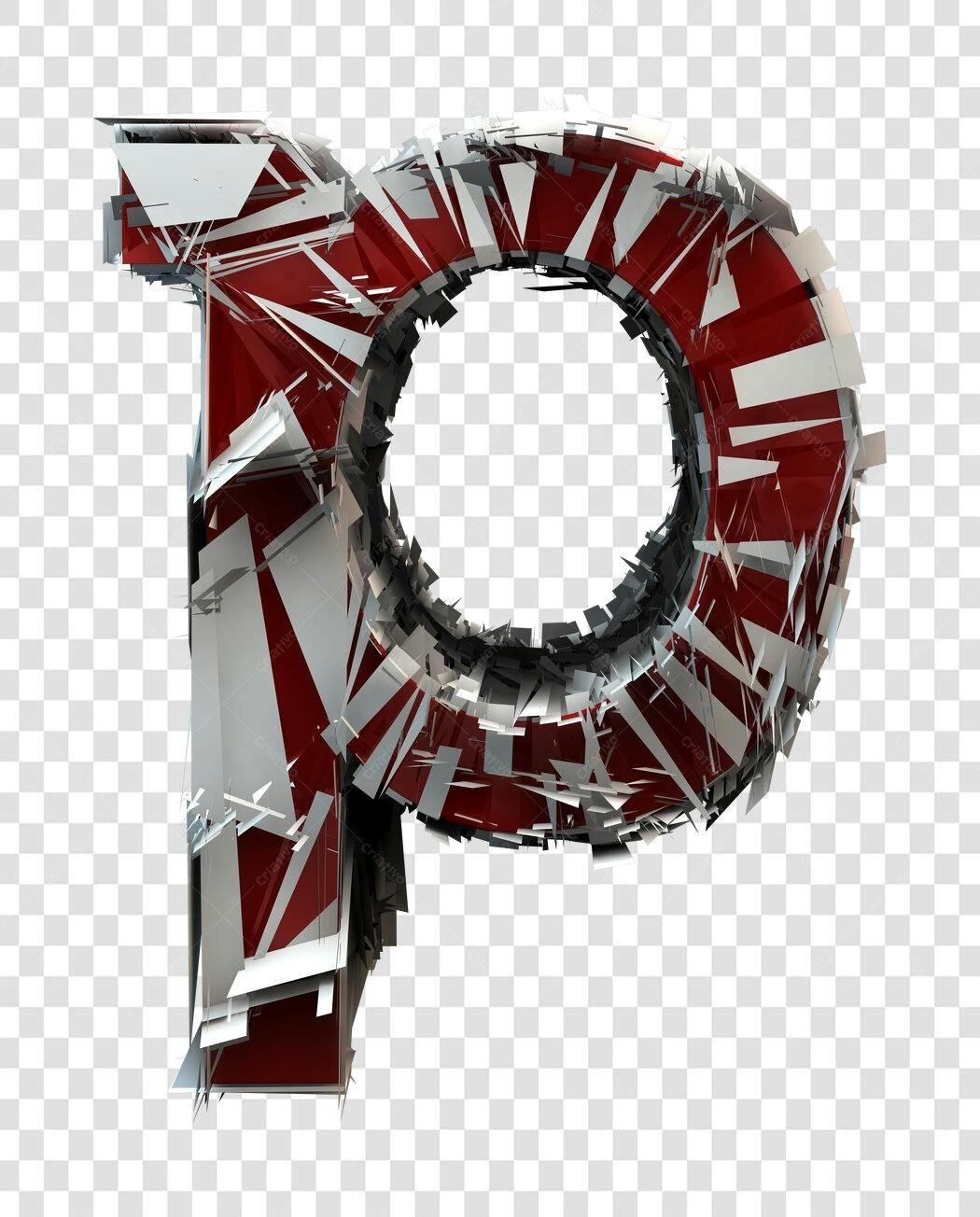 Tipografia 3D Letra P Vermelha e Prata PNG com fundo transparente