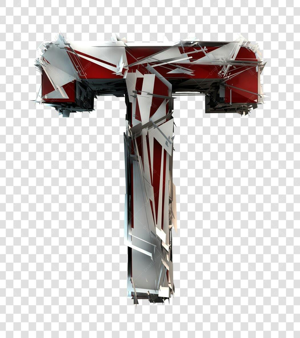 Fonte 3D Letra T Vermelha e Prata PNG com fundo transparente